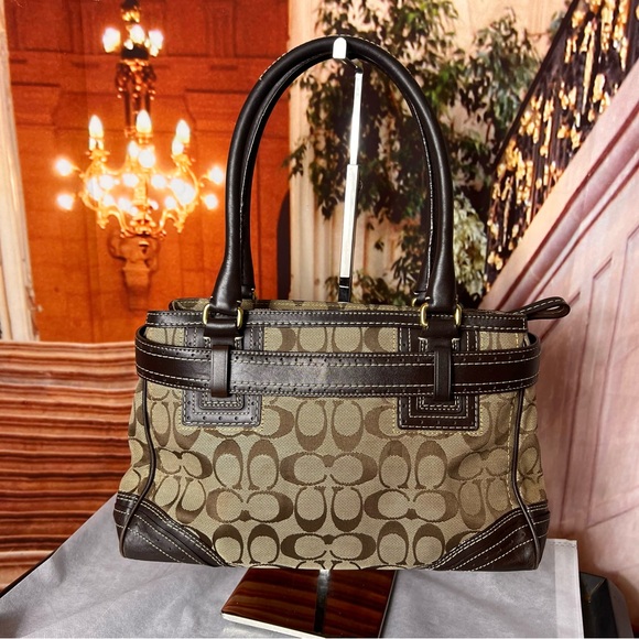 Coach Hamptons Signature Carryall Satchel tan signature canvas leather trim - Picture 11 of 13